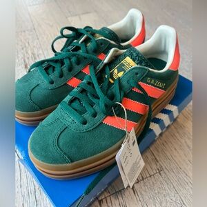 Kids Adidas Gazelle Bold Green and Orange size 3.5 Big Kid